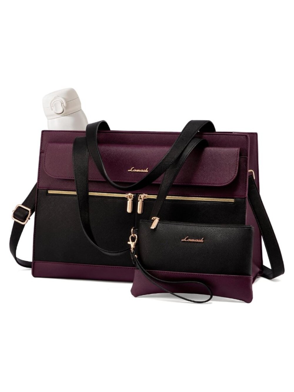 LOVEVOOK Waterproof Laptop Bag for Women 15.6 Inch PU Leather Briefcase Work